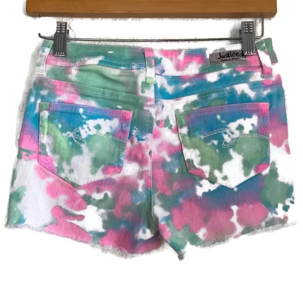 Justice Bubble Gum Tie Dye Denim Shorts Sz 12R
